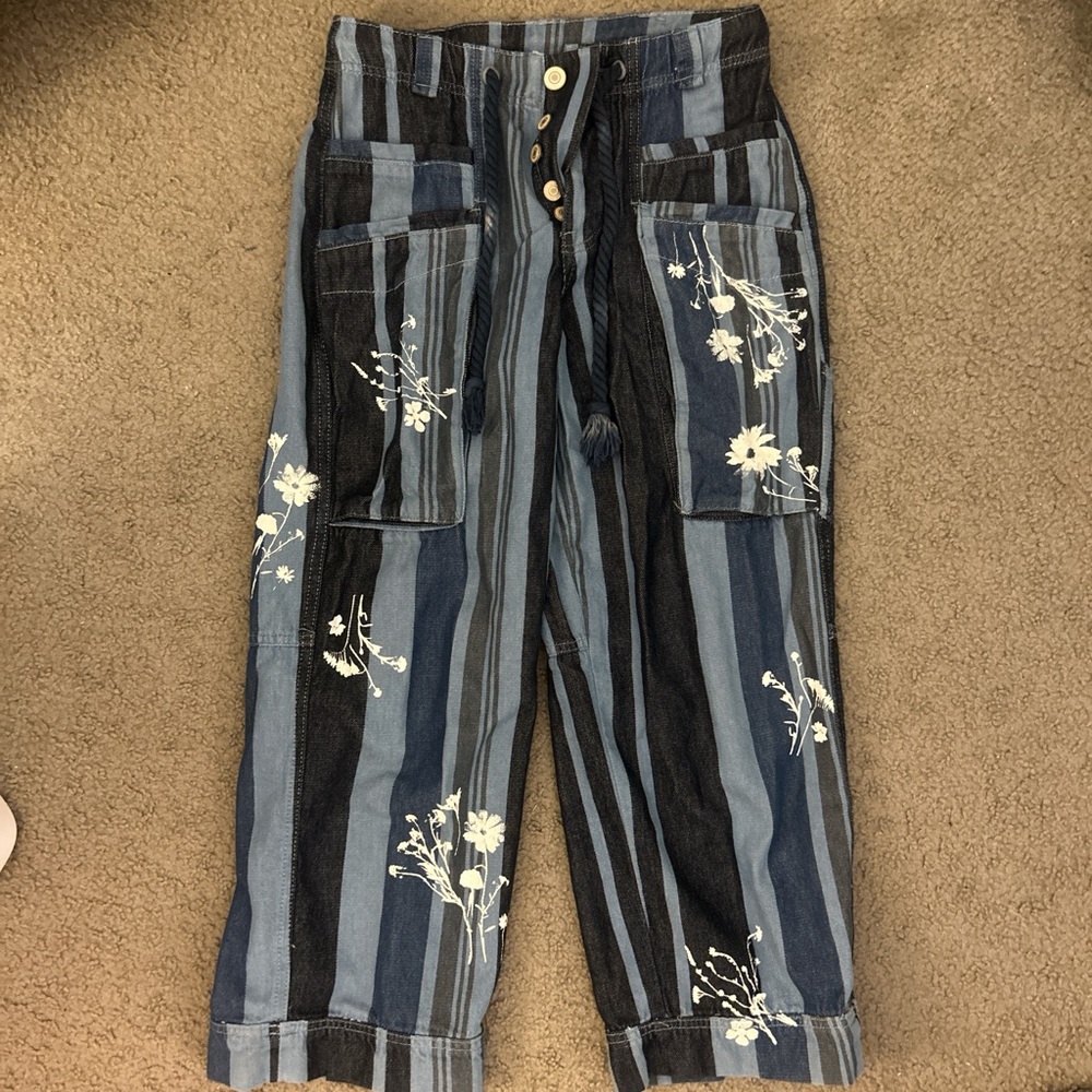 Free People Blue Striped Straight Leg Pants